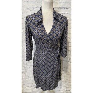 Laundry by Shelli Segal Wrap Dress Azure Blue, White, Black & Tan Size XS